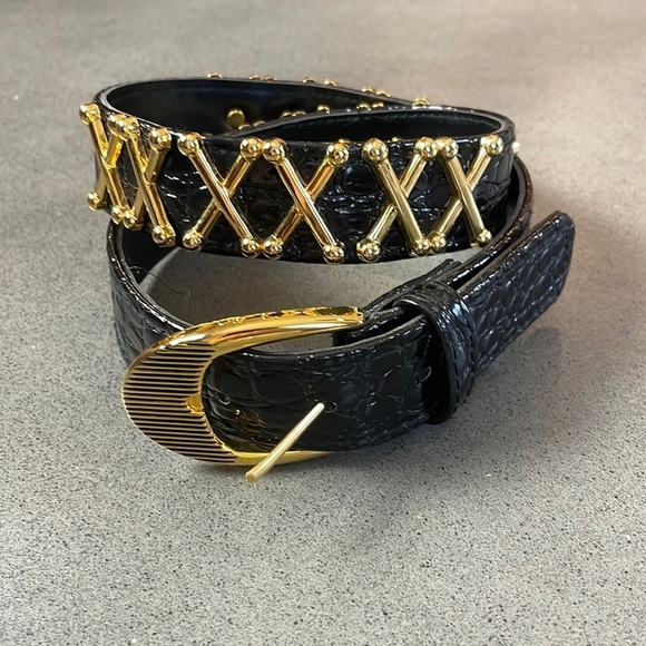 𝅺vintage crocs embossed gold hardware belt - Picture 1 of 10